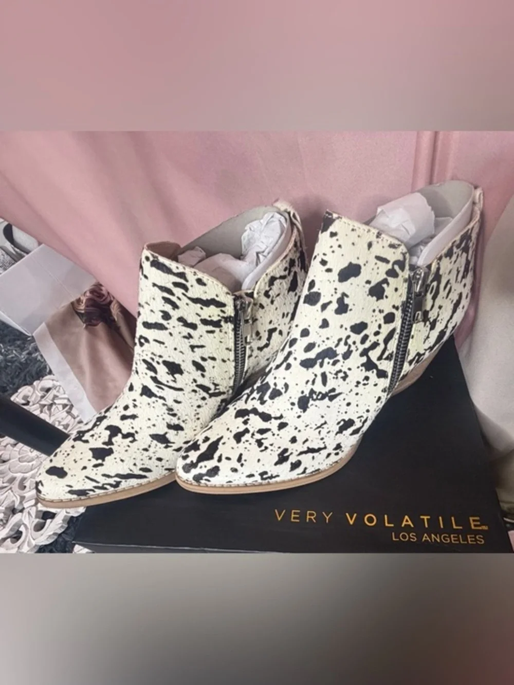 Volatile Gracemont Cowhide Booties Black and White NIB Size 6.5